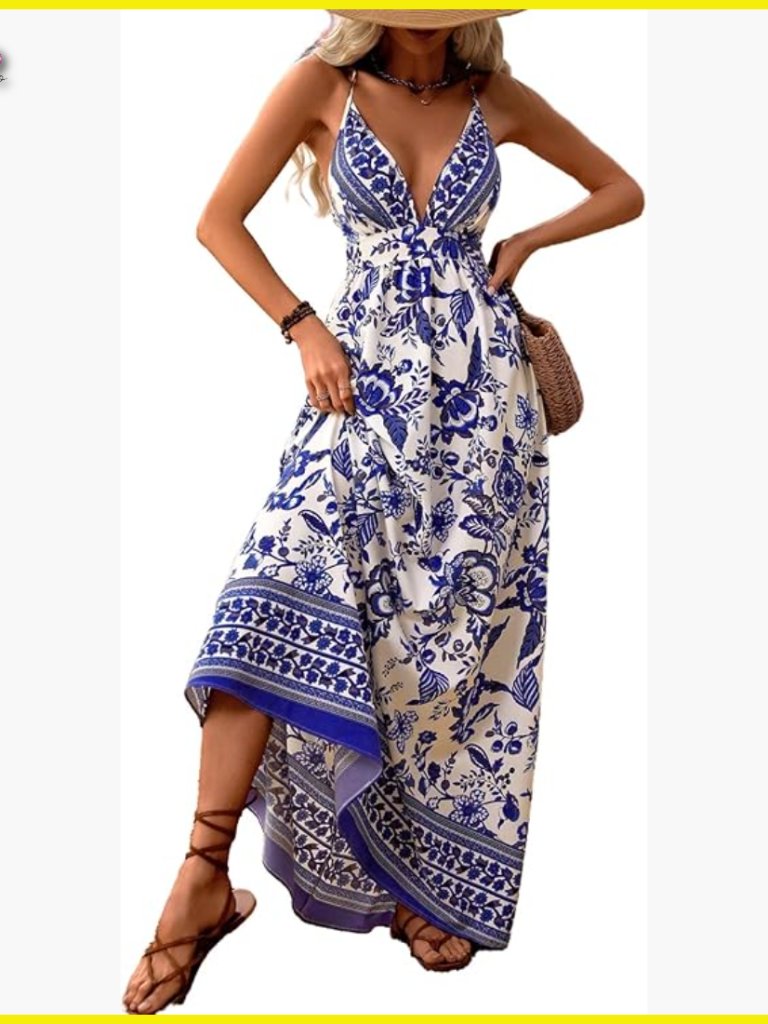 Boho Maxi Sundress Flowy Backless Wedding Guest Dress Elegant Summer Vacation